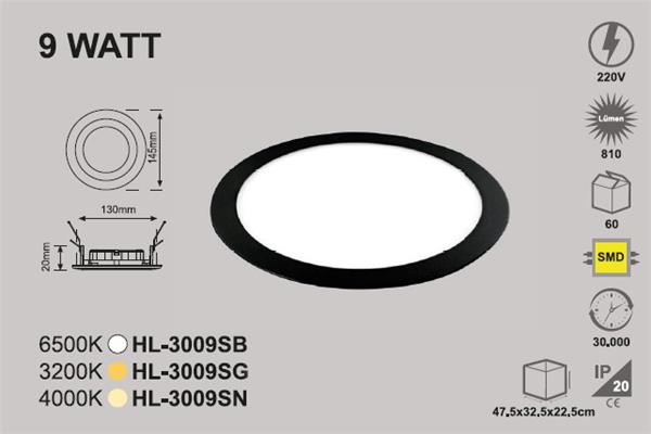 9 Watt Sıva Altı Yuvarlak Panel Siyah